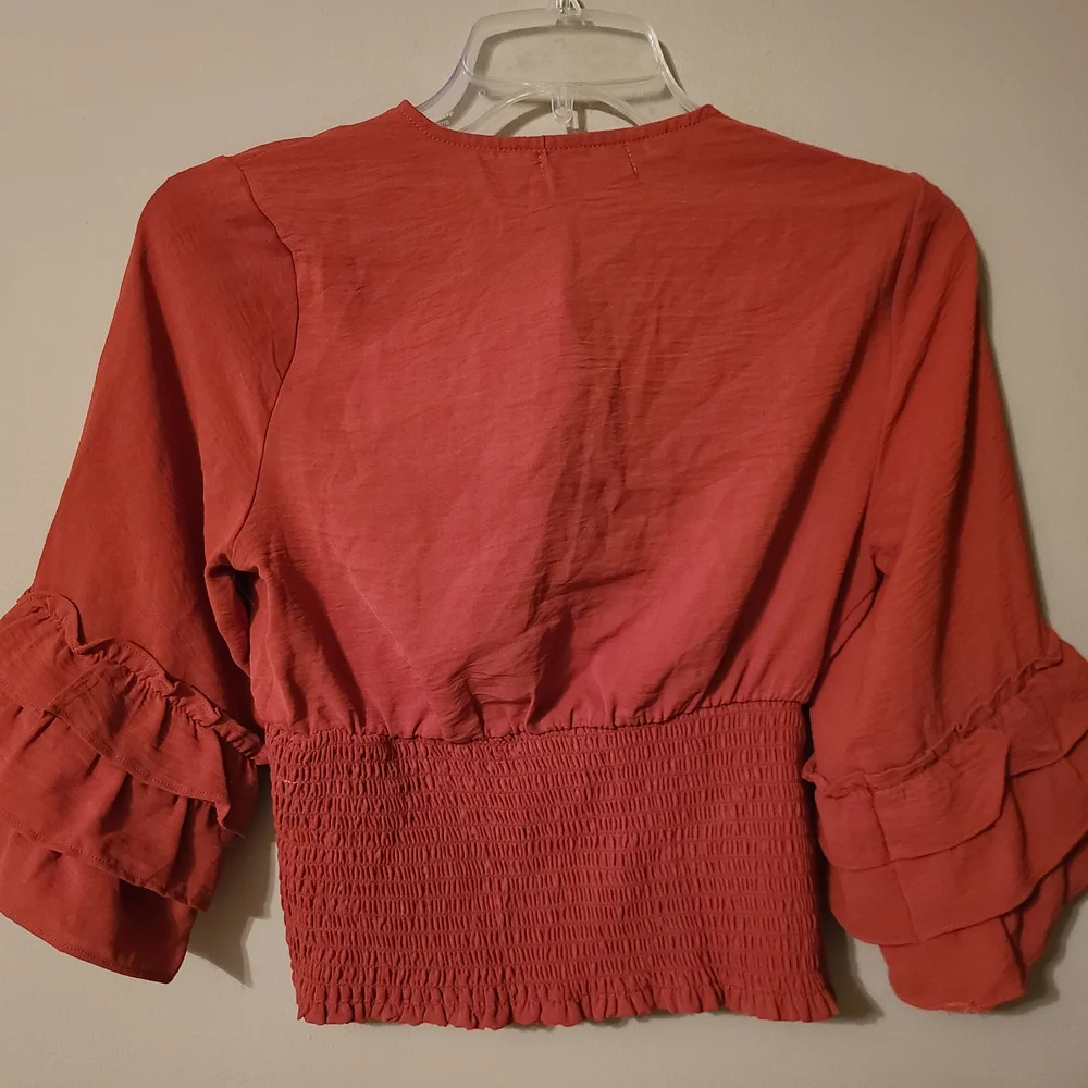 Elegant Red Ruffled Women's Top - Picture 2 of 3